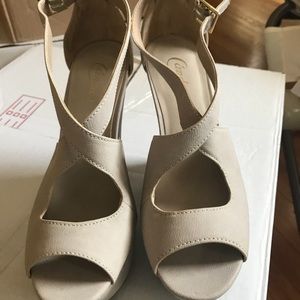 Candies sz9 sandal wedge platform heel, beige